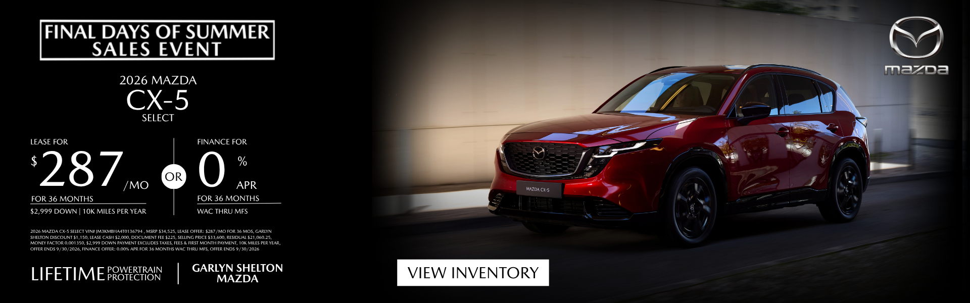 2026 Mazda CX-5 Final Days of Summer Sale