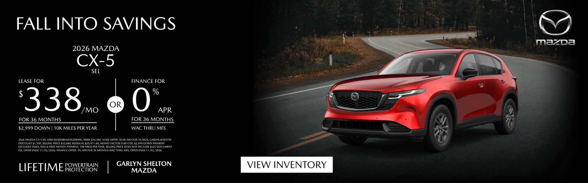 MAZDA CX5 LEASE FOR $338/MO